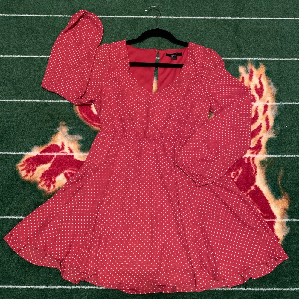 Forever 21 Long Sleeves Polka Dot Flare Dress